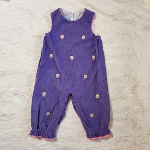 ANAVINI Hand Smocked Purple Corduroy Owl Romper, 100% Cotton, Size 18 Months